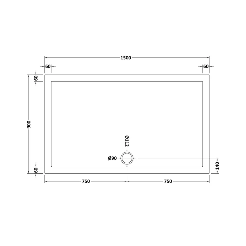 Nuie Rectangular Trays Rectangular Shower Tray 1500 X 900mm Contemporary White Acrylic Capped ABS Caco3 And Pu