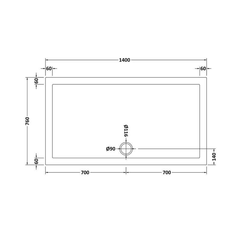 Nuie Rectangular Trays Rectangular Shower Tray 1400 X 760mm Contemporary White Acrylic Capped ABS Caco3 And Pu