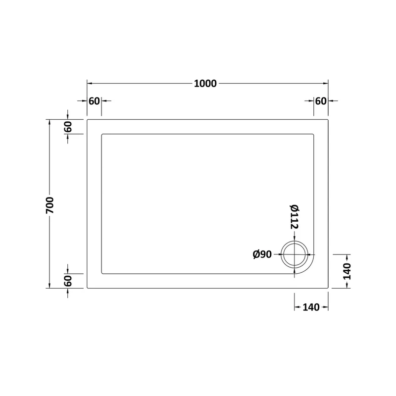 Nuie Rectangular Trays Rectangular Shower Tray 1000 X 700mm Contemporary White Acrylic Capped ABS Caco3 And Pu