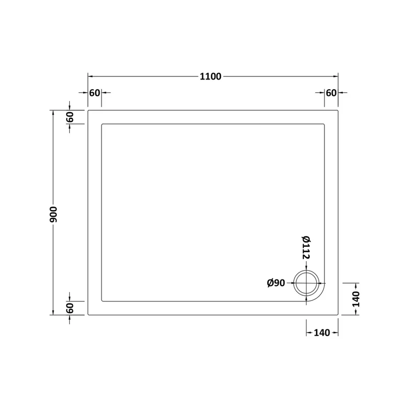 Nuie Rectangular Trays Rectangular Shower Tray 1100 X 900mm Contemporary White Acrylic Capped ABS Caco3 And Pu