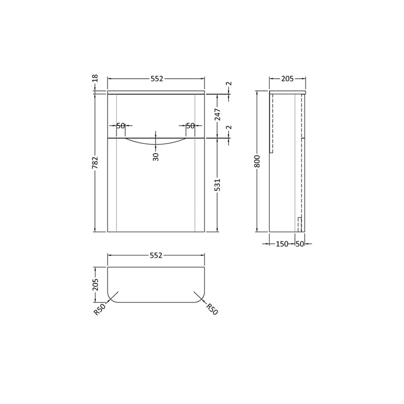 Nuie Lunar 550mm Wc Unit Contemporary Satin Grey MFC Painted Matt 800x550x205mm