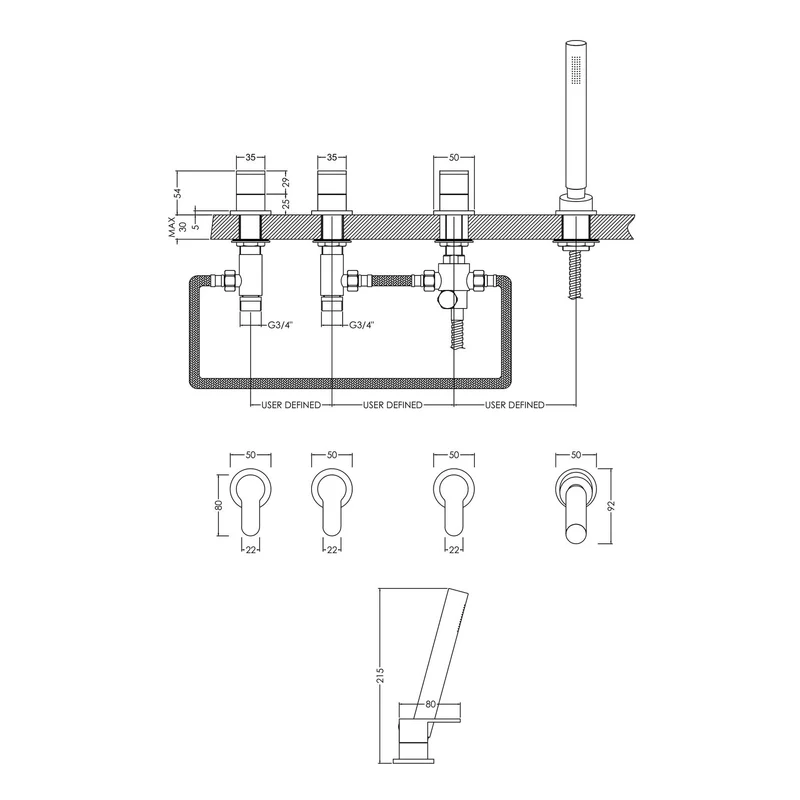 Capri Chrome 4 Hole Bath Shower Mixer