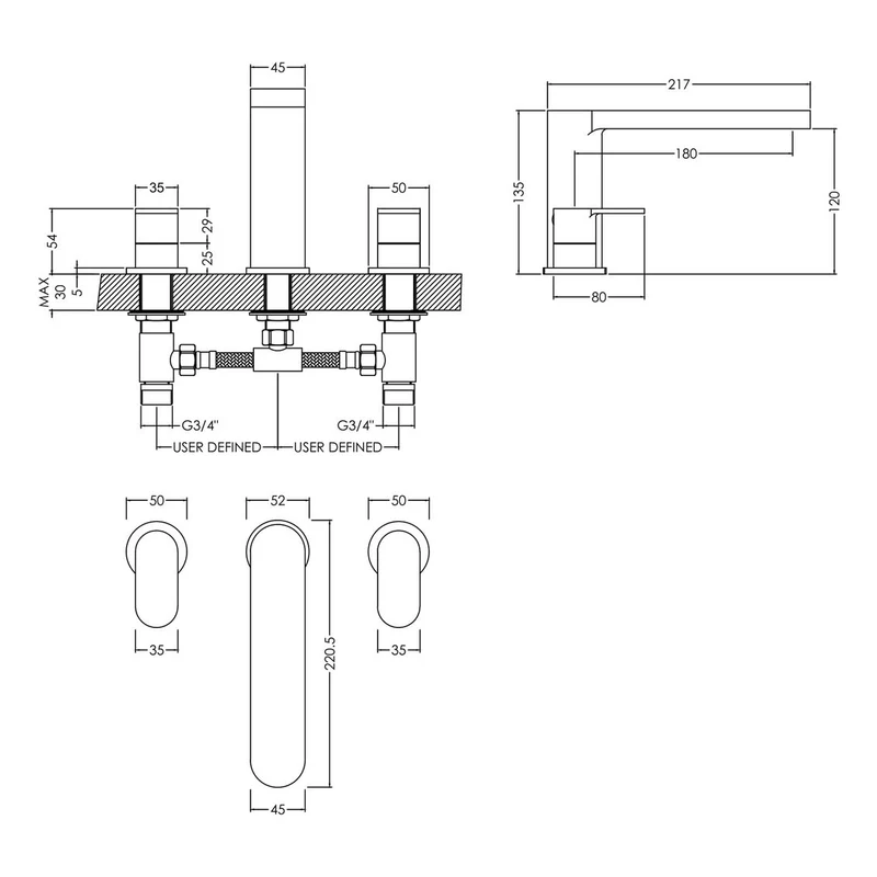 Capri Chrome 3 Hole Bath Filler
