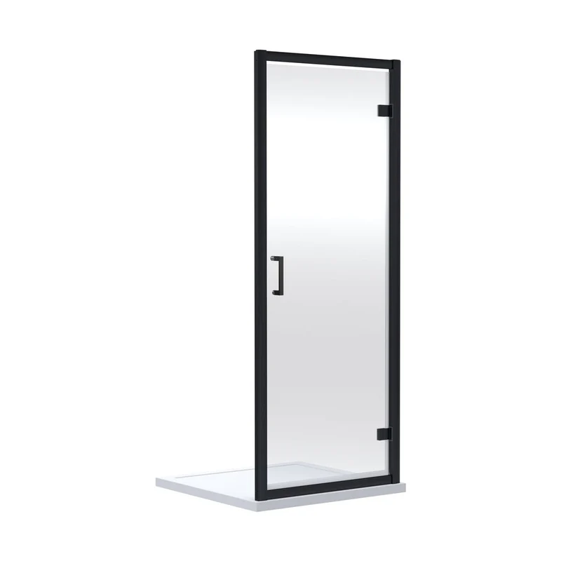 Nuie Rene 1900 X 800mm Hinged Shower Door Contemporary Matt Black Aluminium 1900x790x44mm