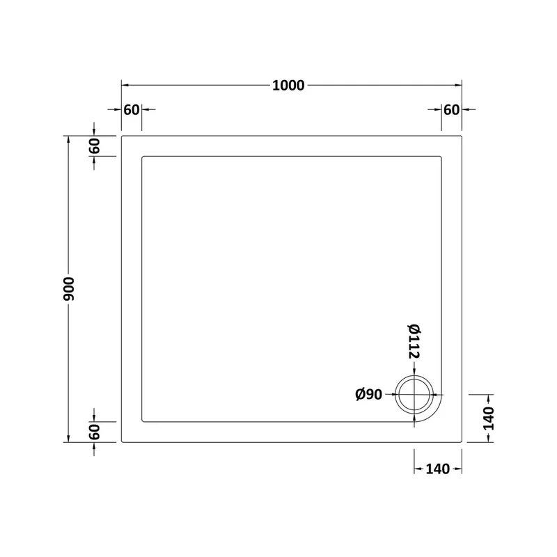 Nuie Rectangular Trays Rectangular Shower Tray 1000 X 900mm Contemporary White Acrylic Capped ABS Caco3 And Pu