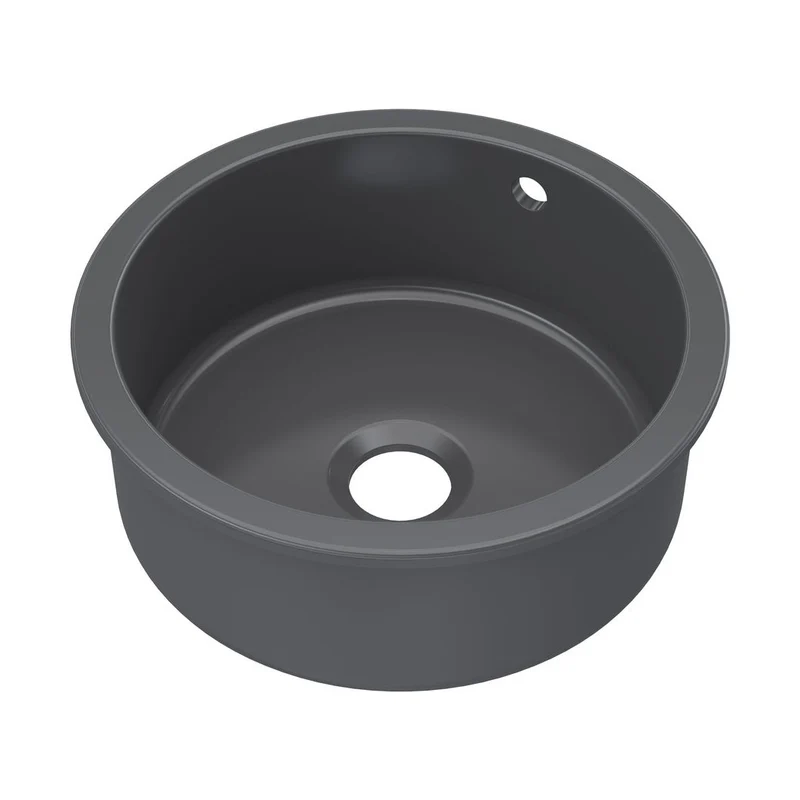 Nuie Undermount Round Single Bowl With Overflow & Central Waste 460x191 Traditional Soft Black Fireclay 191x460x460mm