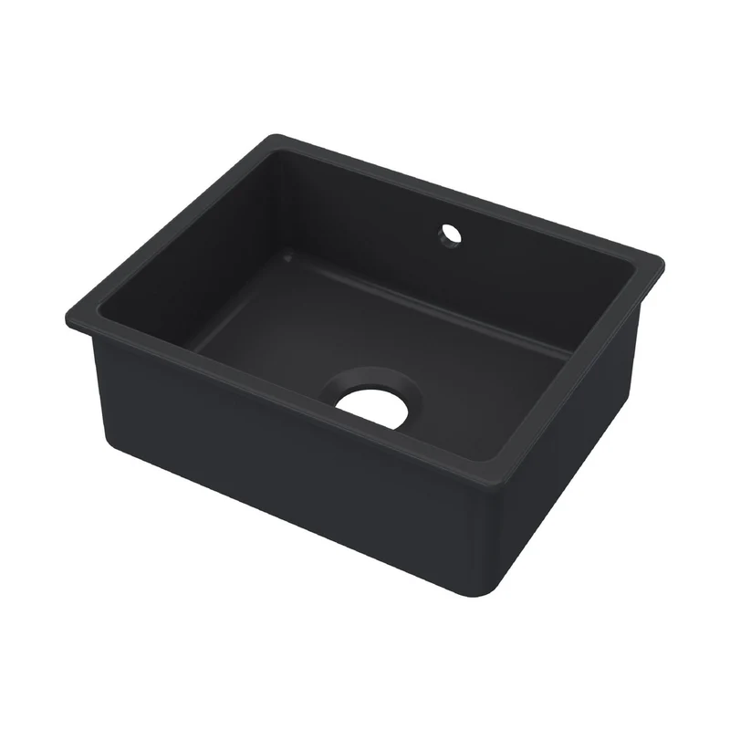 Nuie Undermount Single Bowl With Overflow 548x442x197 Traditional Soft Black Fireclay 197x548x442mm