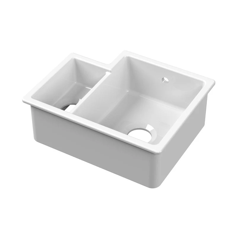 Nuie Undermount Sink Central Waste 1.5 Bowl 549x441x195 Rh Traditional White Fireclay 195x549x441mm
