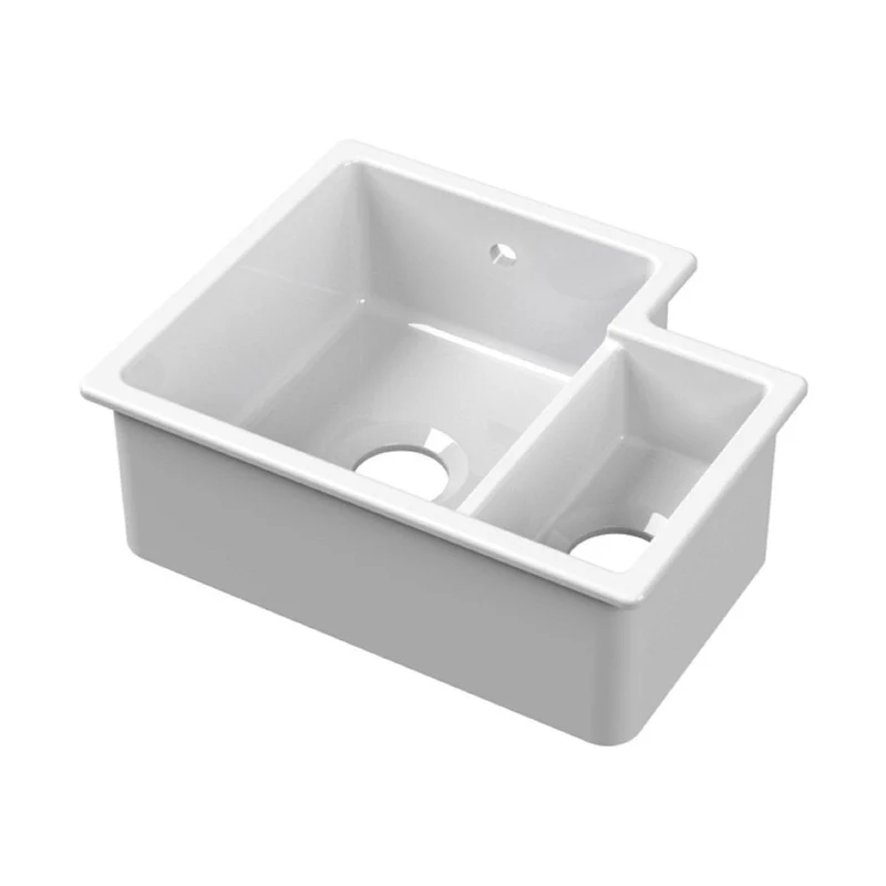 Nuie Undermount Sink Central Waste 1.5 Bowl 549x441x195 Lh Traditional White Fireclay 195x549x441mm
