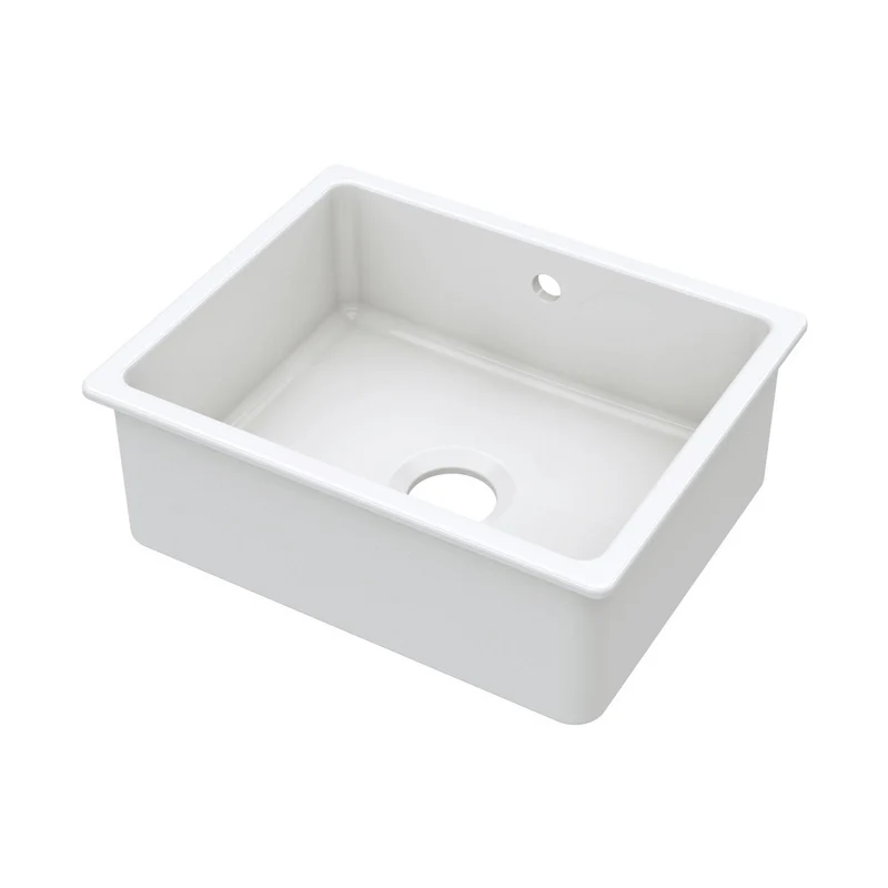 Nuie Undermount Single Bowl With Overflow & Central Waste 548x442x197 Traditional White Fireclay 197x548x442mm