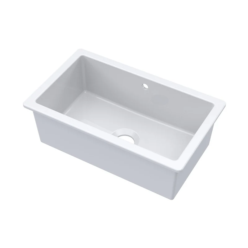 Nuie Undermount Single Bowl With Overflow 763x457x254 Traditional White Fireclay 254x763x457mm