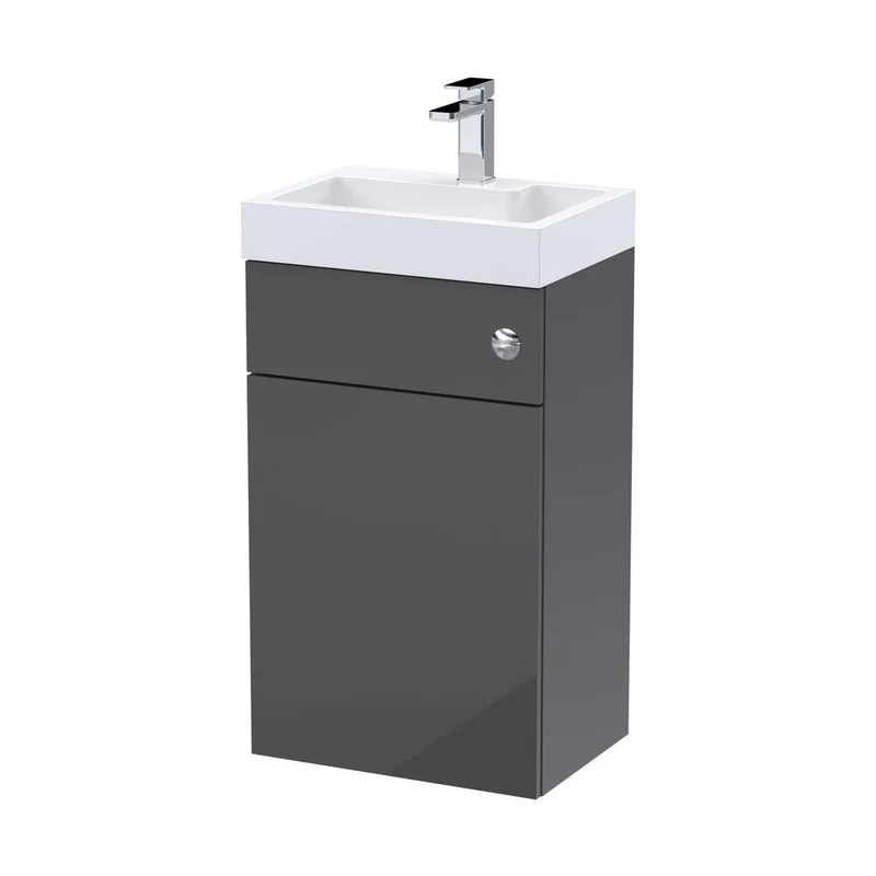 Nuie Athena 2 In 1 500mm Basin & Wc Unit Contemporary Gloss Grey MFC Gloss 800x500x355mm