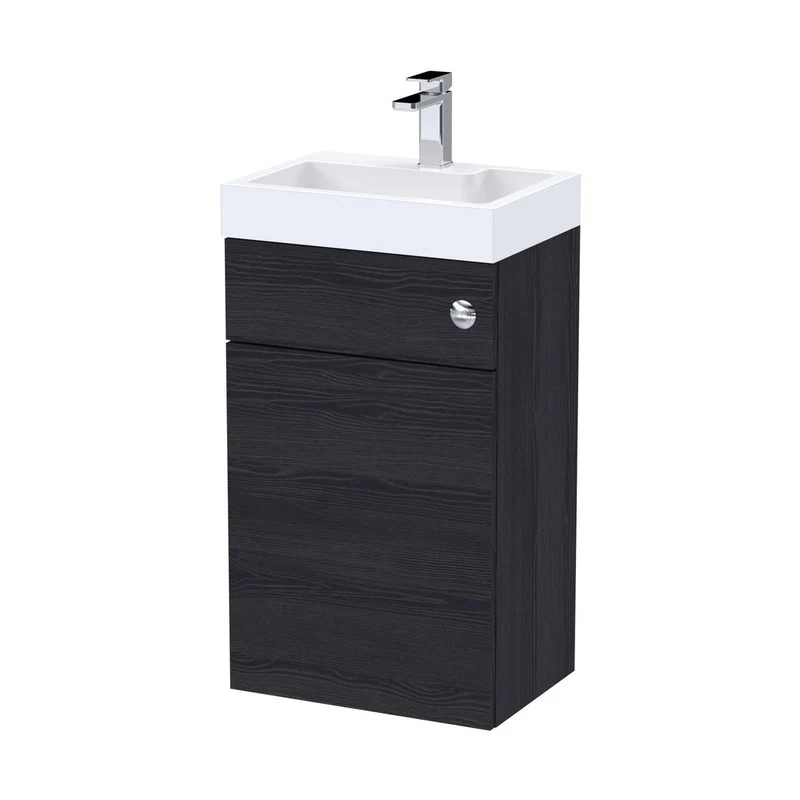 Nuie Athena 2 In 1 500mm Basin & Wc Unit Contemporary Charcoal Black MFC Textured Woodgrain 890x503x360mm