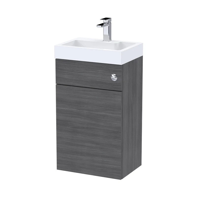 Nuie Athena 2 In 1 500mm Basin & Wc Unit Contemporary Anthracite Woodgrain MFC Textured Woodgrain 890x503x360mm
