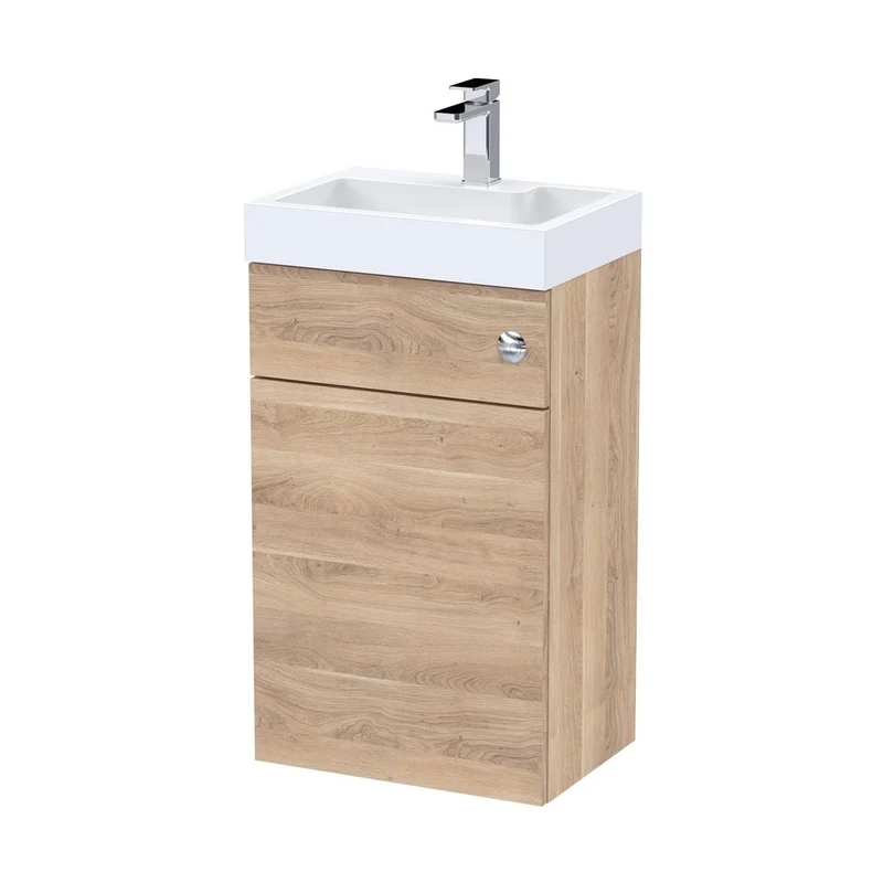 Nuie 500mm Basin & Wc Unit Contemporary Bleached Oak MFC Textured Woodgrain 890x503x360mm