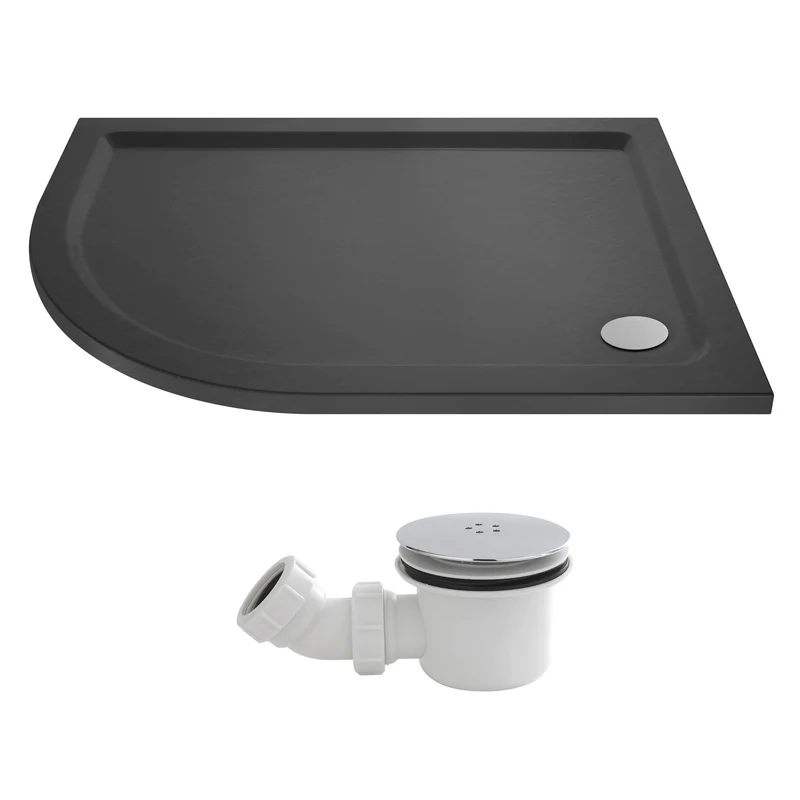 Slate Effect Stone Resin Offset Quadrant Shower Tray & Waste 900 x 760mm Left Hand
