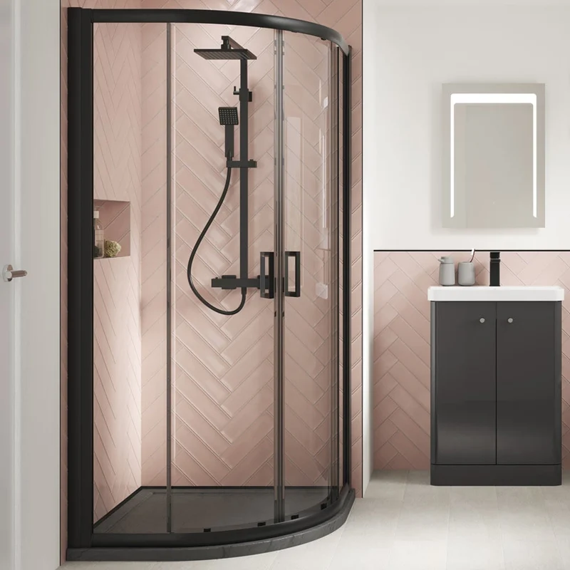 Slate Effect Stone Resin Offset Quadrant Shower Tray & Waste 900 x 760mm Left Hand