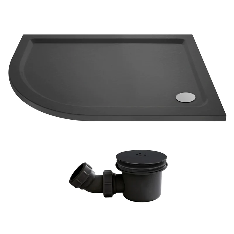 Slate Effect Stone Resin Offset Quadrant Shower Tray & Waste 900 x 760mm Left Hand