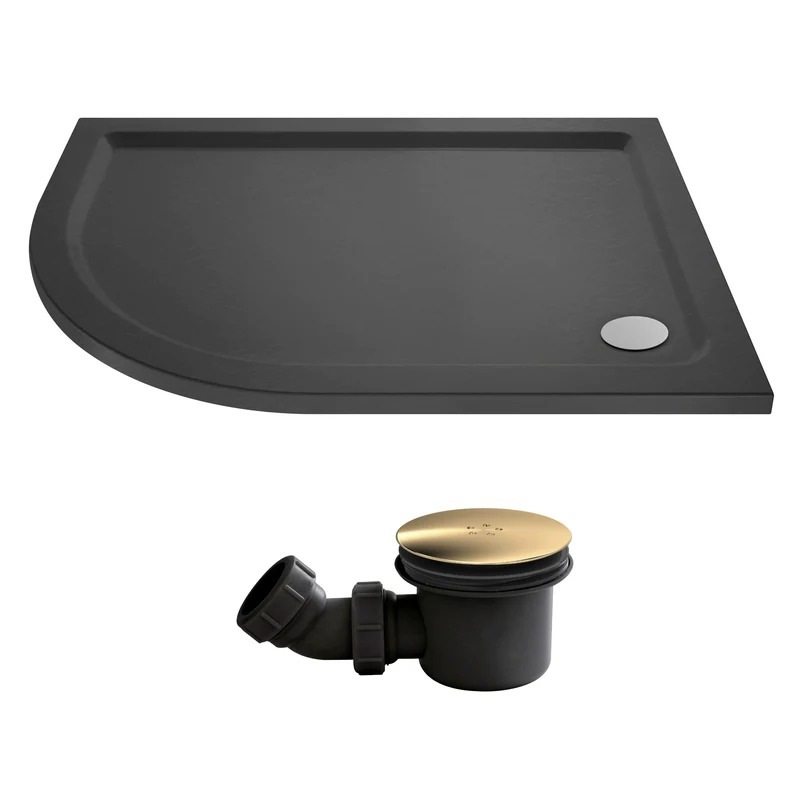 Slate Effect Stone Resin Offset Quadrant Shower Tray & Waste 900 x 760mm Left Hand
