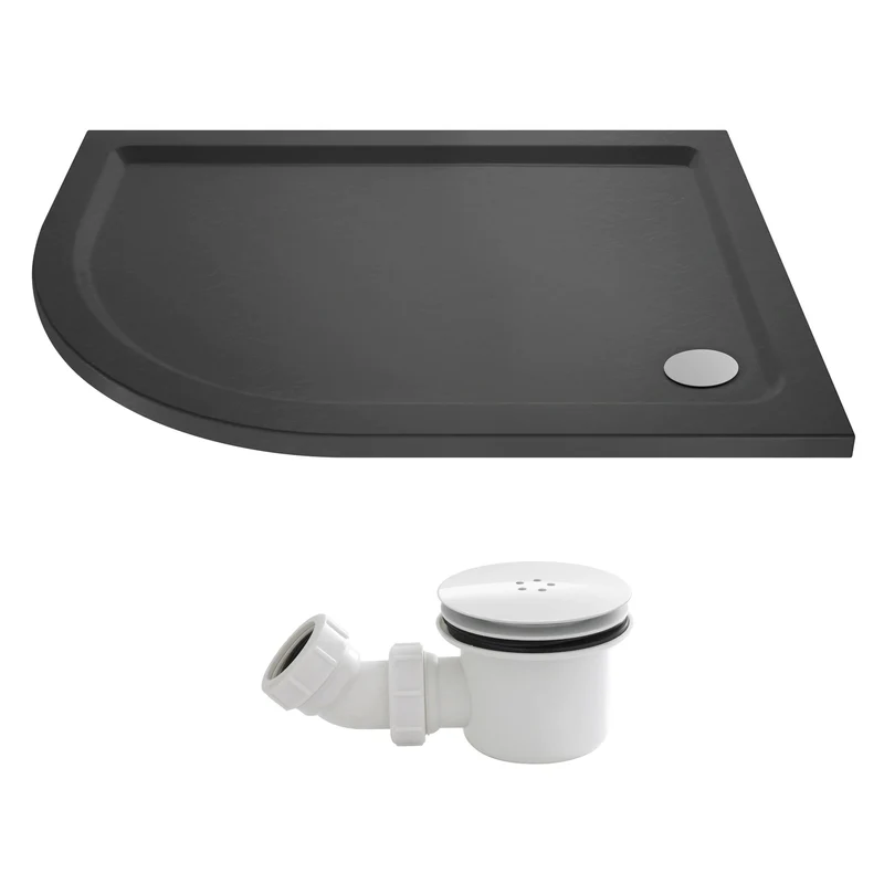 Slate Effect Stone Resin Offset Quadrant Shower Tray & Waste 900 x 760mm Left Hand