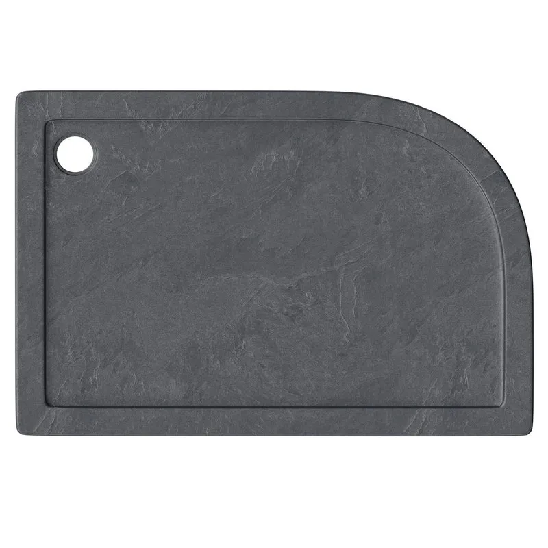 Slate Effect Stone Resin Offset Quadrant Shower Tray & Waste 900 x 760mm Left Hand