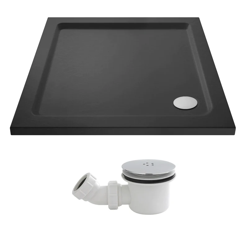 Slate Effect Stone Resin Square Shower Tray & Waste 760 x 760mm