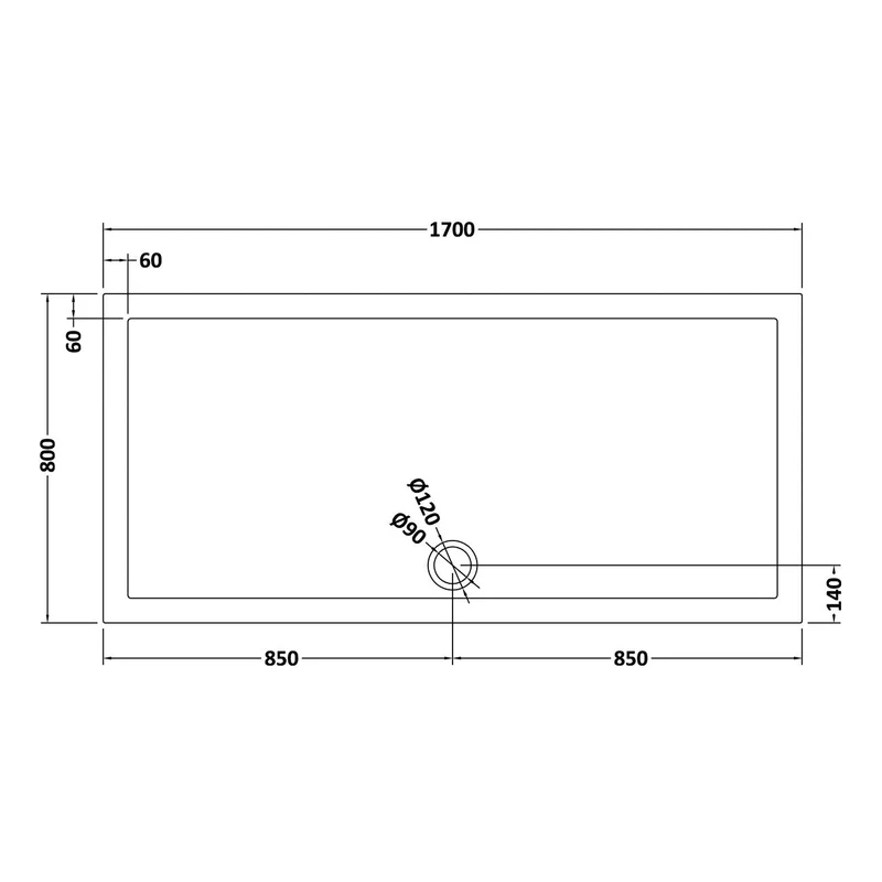 Slate Effect Stone Resin Rectangular Shower Tray & Waste 1700 x 800mm