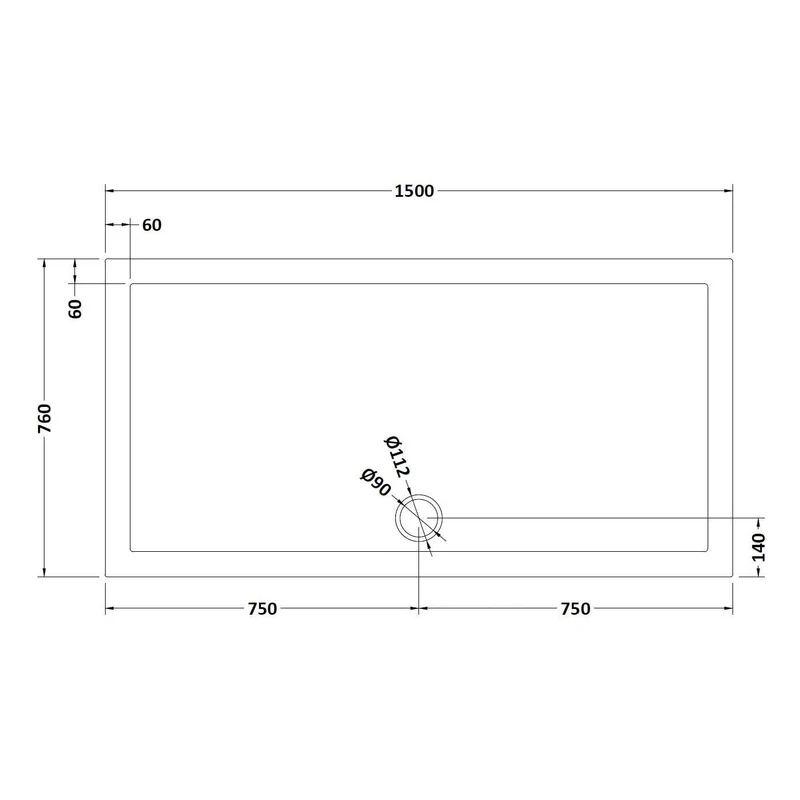 Slate Effect Stone Resin Rectangular Shower Tray & Waste 1500 x 760mm