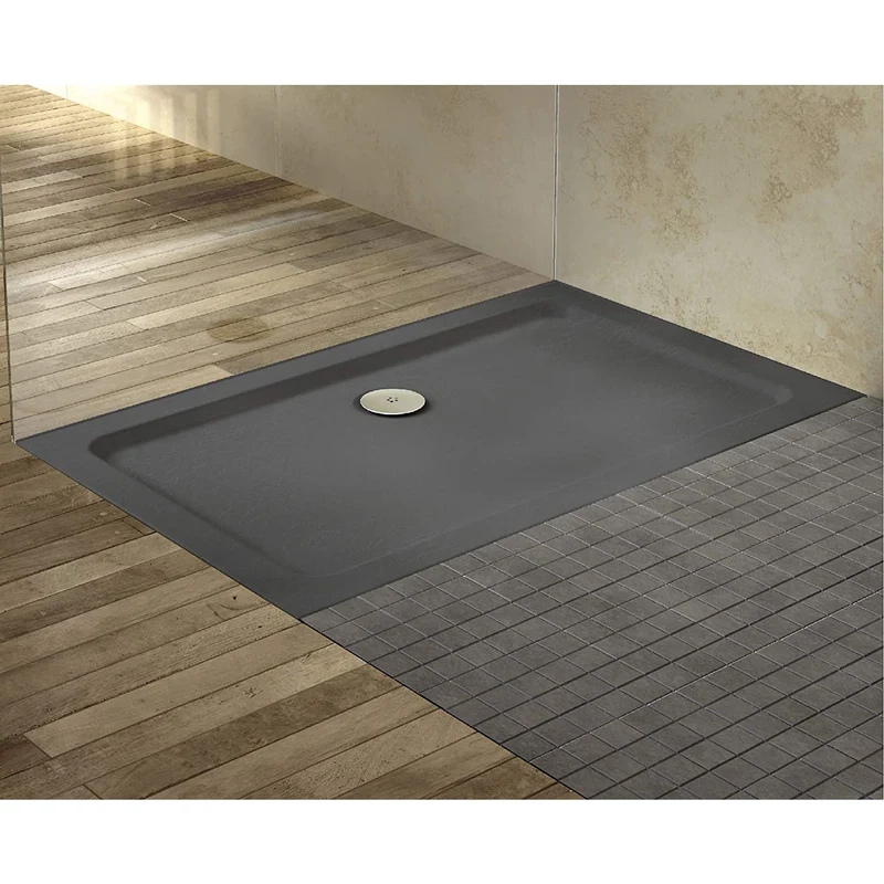 Slate Effect Stone Resin Rectangular Shower Tray & Waste 1100 x 800mm