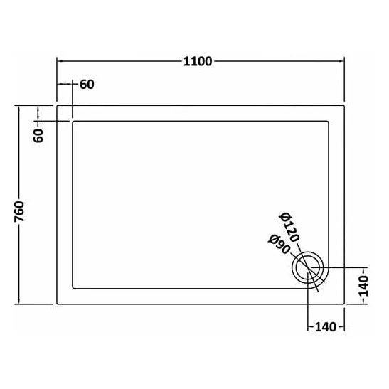 Slate Effect Stone Resin Rectangular Shower Tray & Waste 1100 x 760mm