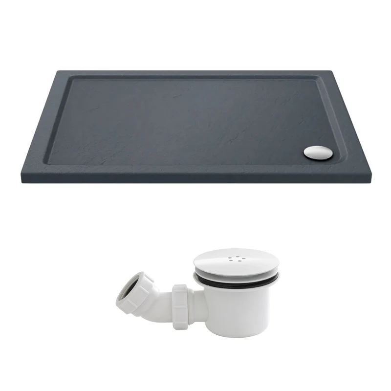 Slate Effect Stone Resin Rectangular Shower Tray & Waste 1000 x 760mm