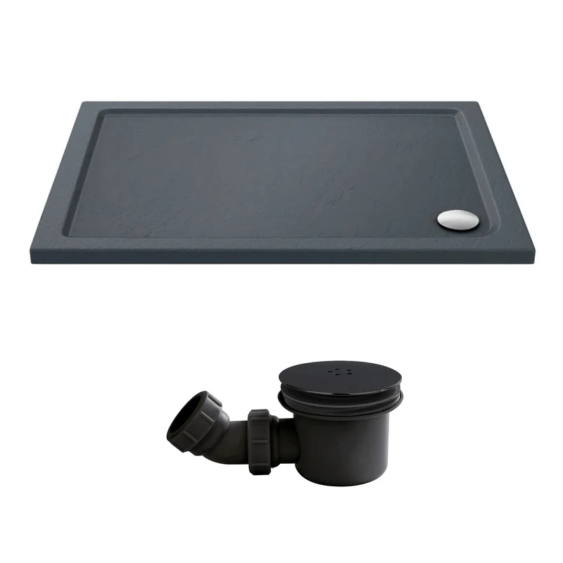 Slate Effect Stone Resin Rectangular Shower Tray & Waste 1000 x 700mm