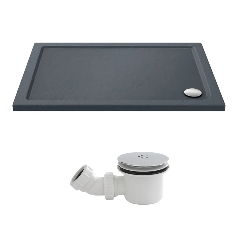 Slate Effect Stone Resin Rectangular Shower Tray & Waste 900 x 700mm