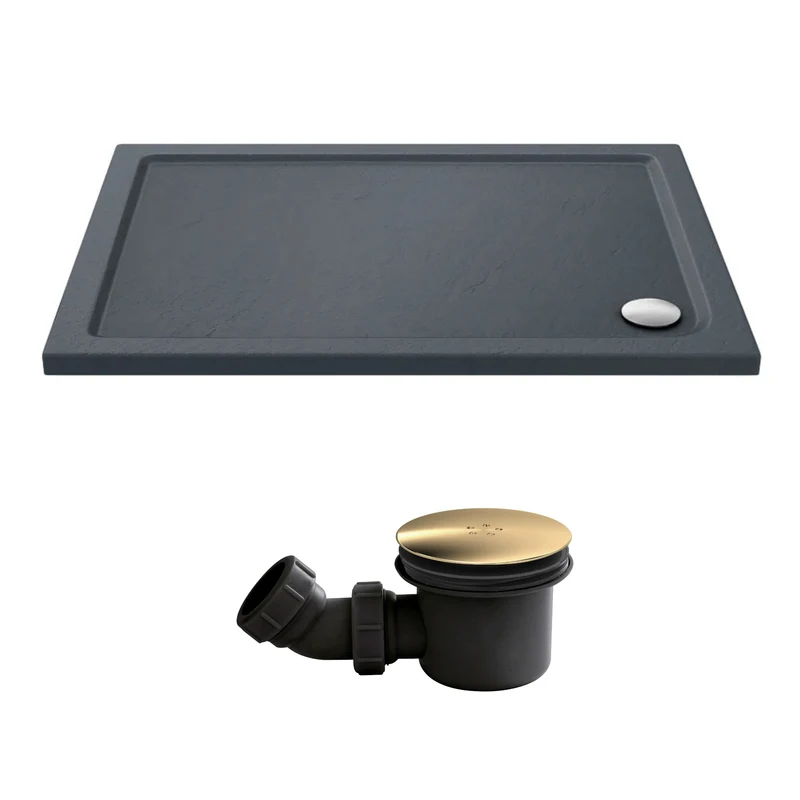 Slate Effect Stone Resin Rectangular Shower Tray & Waste 900 x 700mm