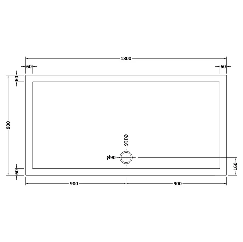 Stone Resin 40mm Rectangular Shower Tray & Waste 1800 x 900mm