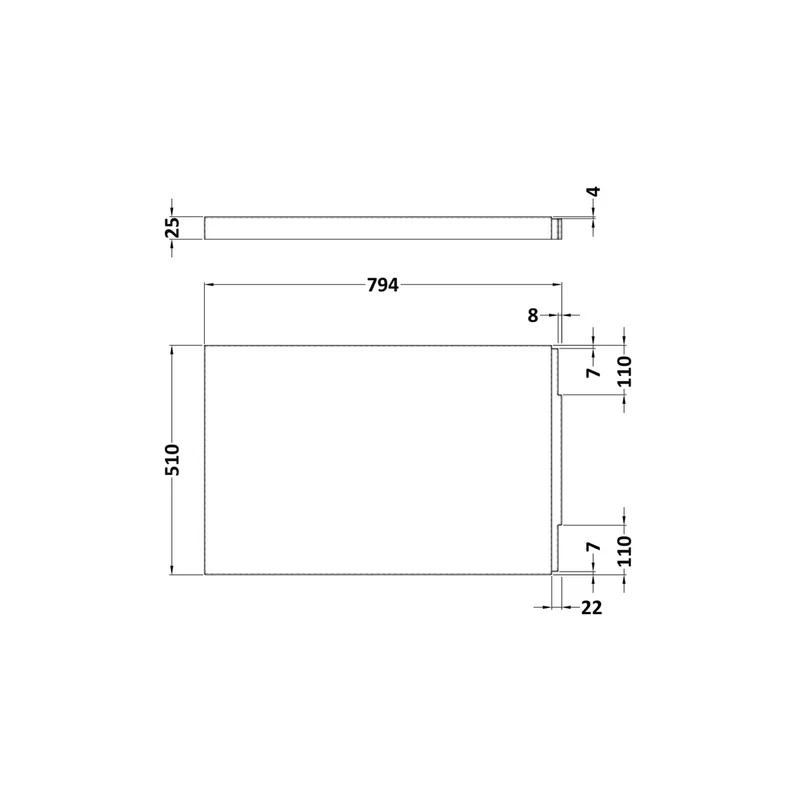 Nuie Acrylic End Panel (800mm) Contemporary European White 510x800x25mm