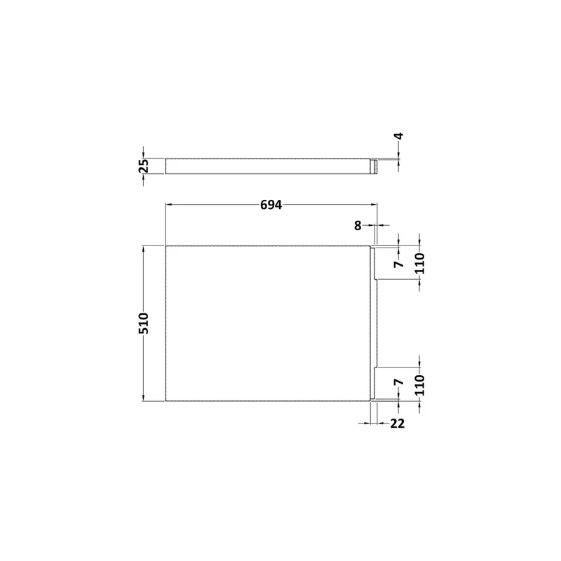 Nuie Acrylic End Panel (700mm) Contemporary European White 510x700x25mm