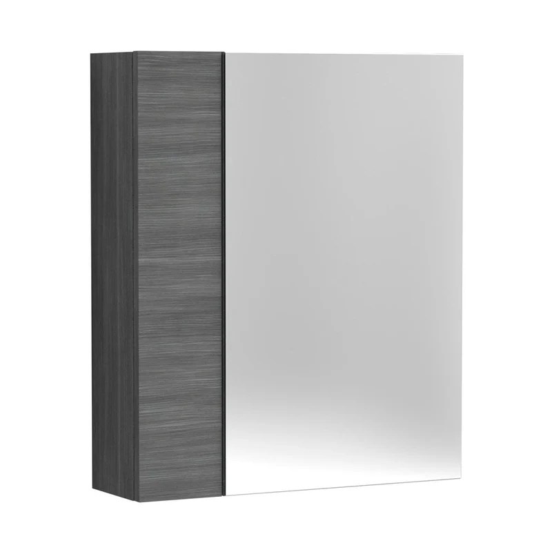 Nuie Fusion 600mm Mirror Unit (75/25) Contemporary Graphite Grey Woodgrain MFC Textured Woodgrain 715x600x182mm