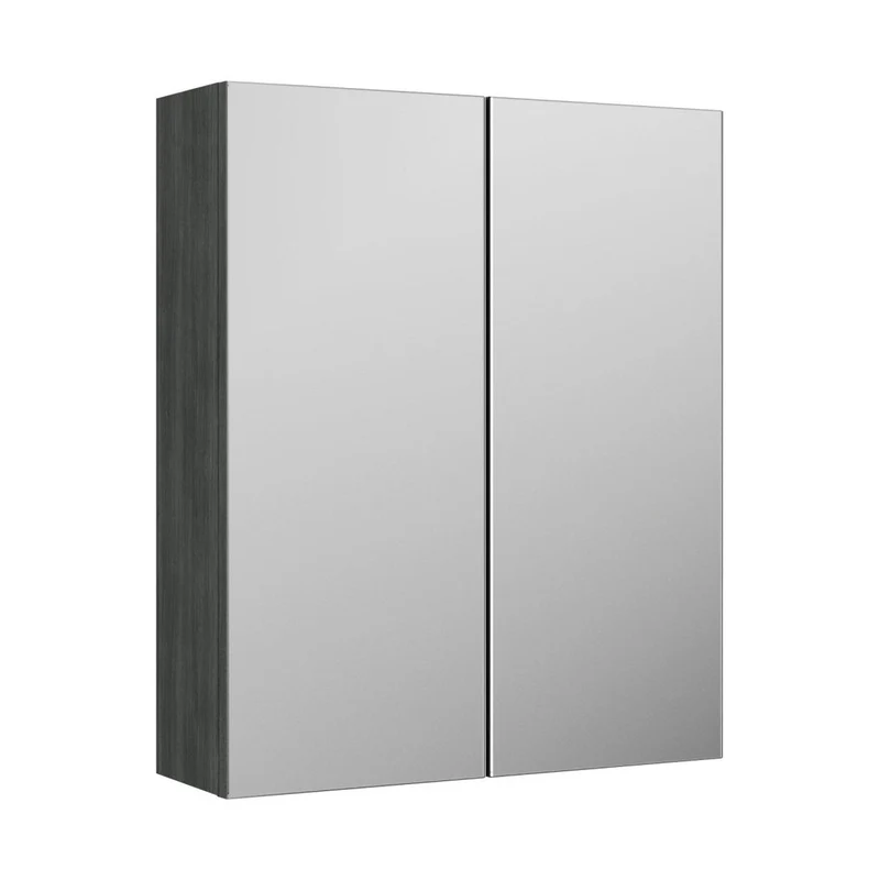 Nuie Arno 600mm Mirror Unit (50/50) Contemporary Graphite Grey Woodgrain MFC Textured Woodgrain 715x600x182mm