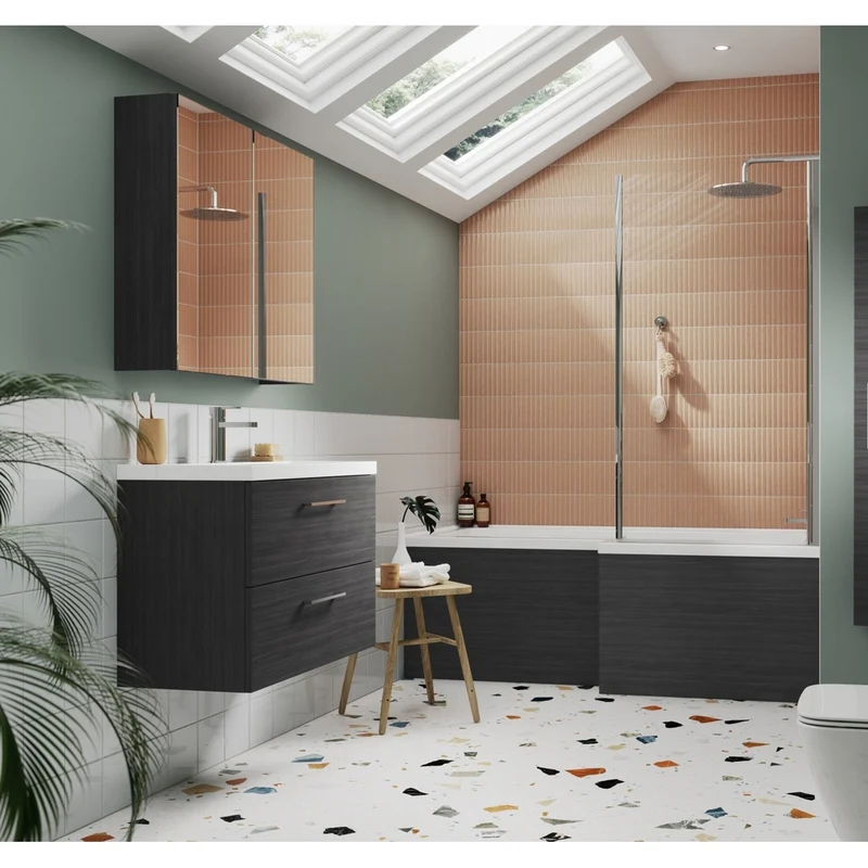 Nuie Arno 600mm Mirror Unit (50/50) Contemporary Graphite Grey Woodgrain MFC Textured Woodgrain 715x600x182mm