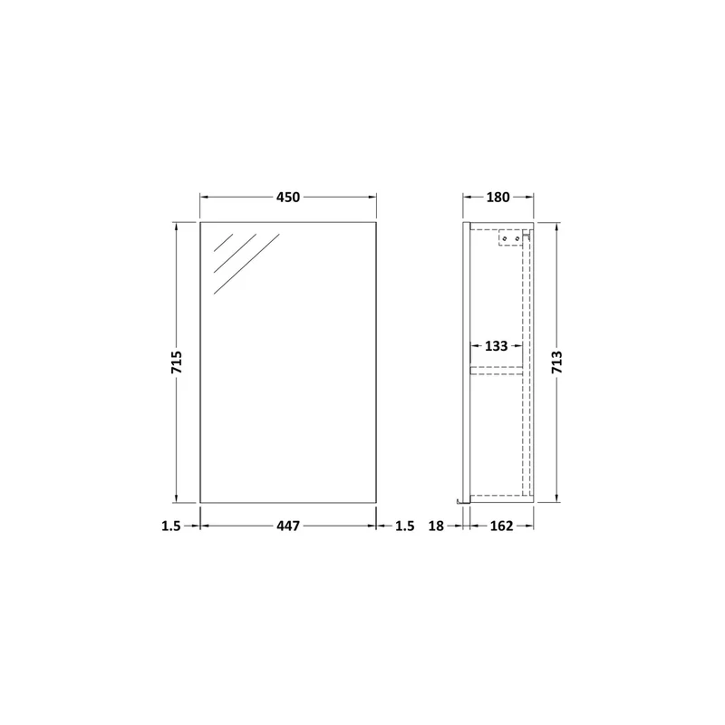 Nuie Fusion 450mm Mirror Cabinet Contemporary Gloss White MFC Painted Gloss 715x450x182mm