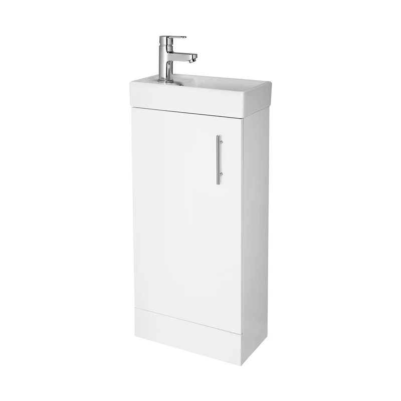 Nuie Vault 400mm Floor Standing Vanity & Basin Contemporary Gloss White MFC Painted Gloss 781x400x222mm