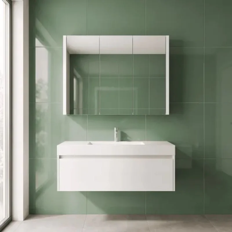 Nuie Eden 900mm Mirror Cabinet Contemporary Gloss White MFC Painted Gloss 650x899x110mm