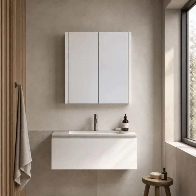Nuie Eden 600mm Mirror Cabinet Contemporary Gloss White MFC Painted Gloss 650x617x110mm