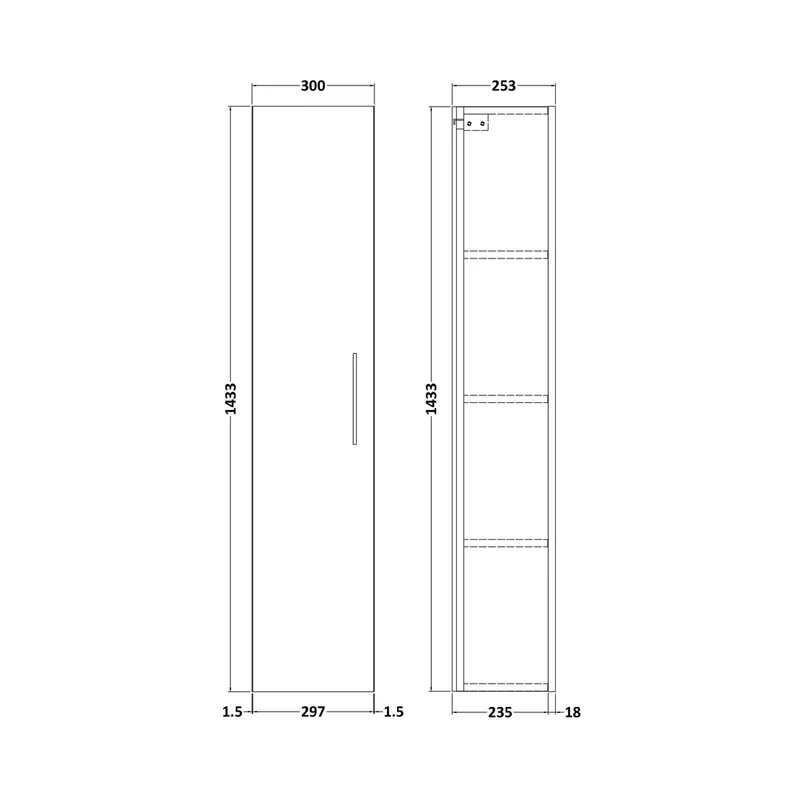 Nuie Arno 300mm Tall Unit (1 Door) Contemporary Solace Oak MFC Textured Woodgrain 1435x300x260mm