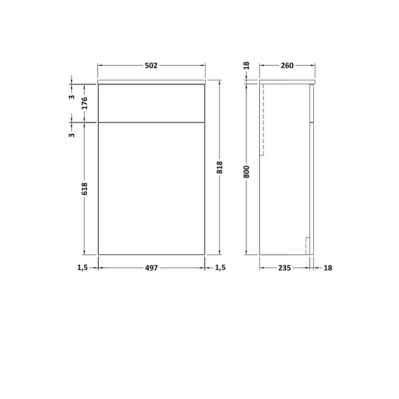 Nuie Arno 500mm Wc Unit Contemporary Gloss White MFC Painted Gloss 795x502x260mm