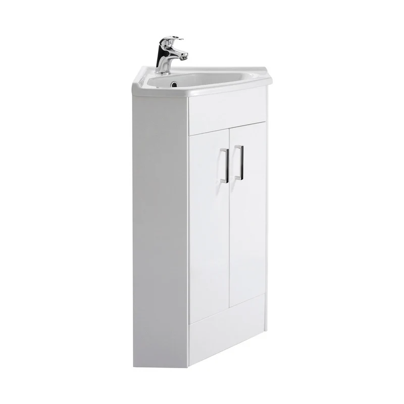 Nuie Mayford 2 Door Corner Cabinet & Basin Contemporary Gloss White MFC Painted Gloss 837x590x415mm