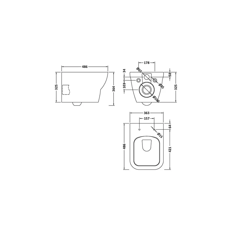 Nuie Ava Wall Hung Pan & Sc Seat Contemporary White Vitreous China 364x363x486mm