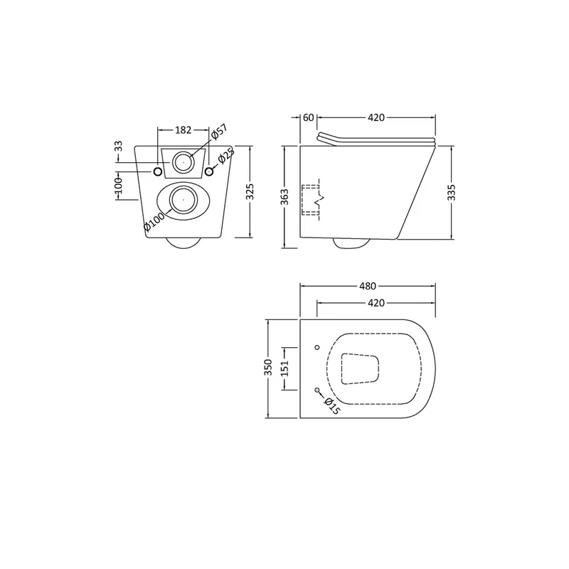 Nuie Ava Wall Hung Pan & Soft Close Seat Contemporary White Vitreous China 363x350x480mm