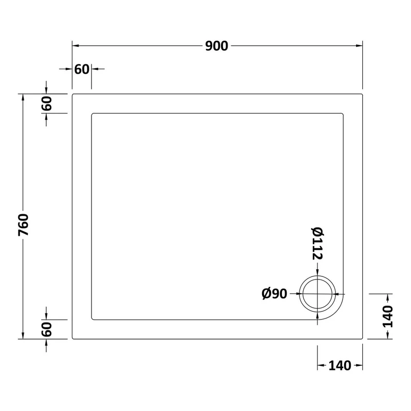 Stone Resin 40mm Rectangular Shower Tray & Waste 900 x 760mm